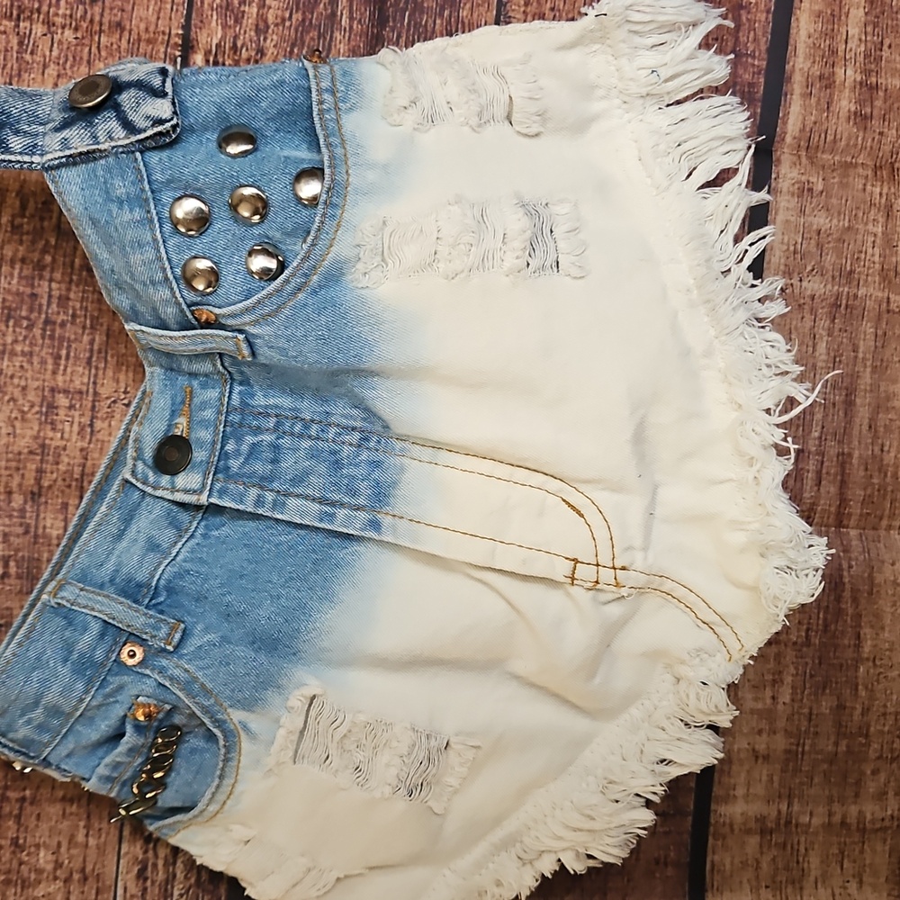"One Kind Denim co." HANDMADE UPCYCLE OMBRE' BEDAZZLED DENIM SHOULDER BAG! - Picture 2 of 10